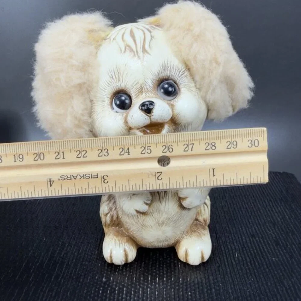 1970 Kitschy Bank Plastic Dog Animal Fuzzy Ears Creative Vintage Decor Whimsical